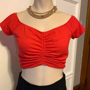 Forever 21 Red Crop Top & Black Bell Flare Pant